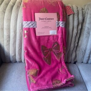 Juicy Couture Pink Throw Blanket with Gold Bows